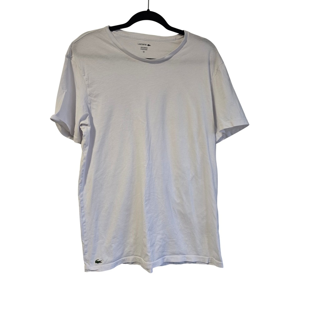 Lacoste Underwear Mens XL White Crewneck Cotton T-Shirt‎ Logo Patch Short Sleeve